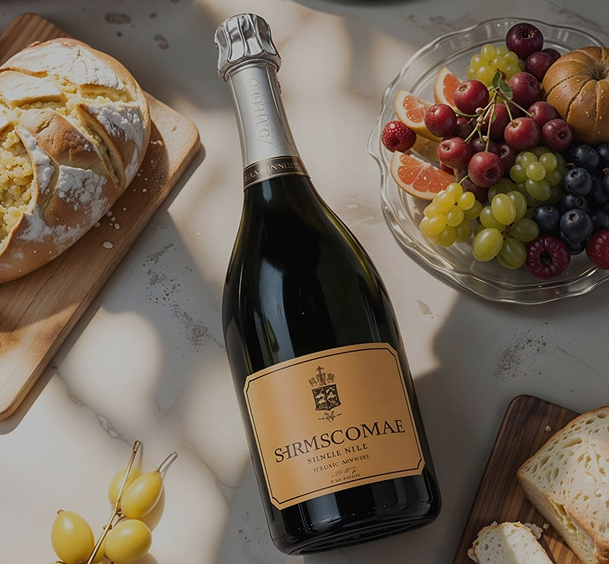 Wine bottle with food